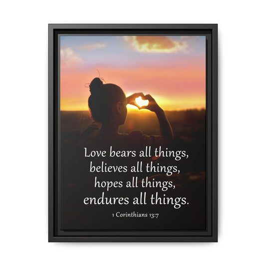 1 Corinthians 13:7 Bible Verse Matte Canvas, Framed – A Testament to Love and Faith